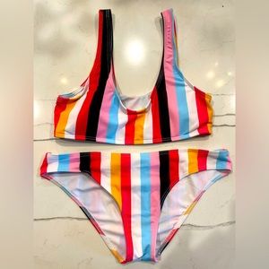 Striped Womens 2 Piece Swim, Size S, Like New